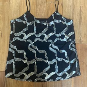 Ann Taylor Black & Metallic Gold Rayon Camisole - Size Medium